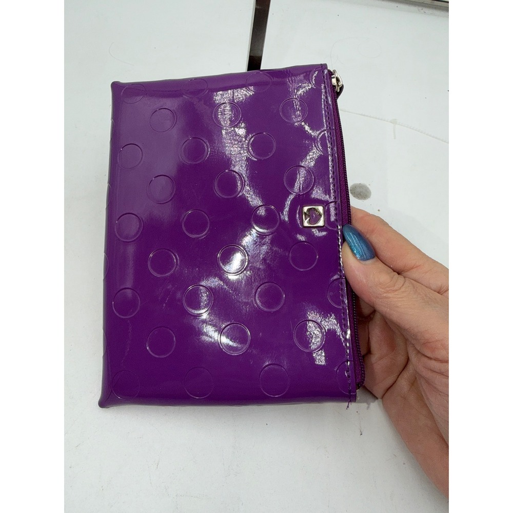Kate Spade Purple Patent Leather Polka Dot Embossed Cosmetic Pouch Makeup Bag - Picture 2 of 8